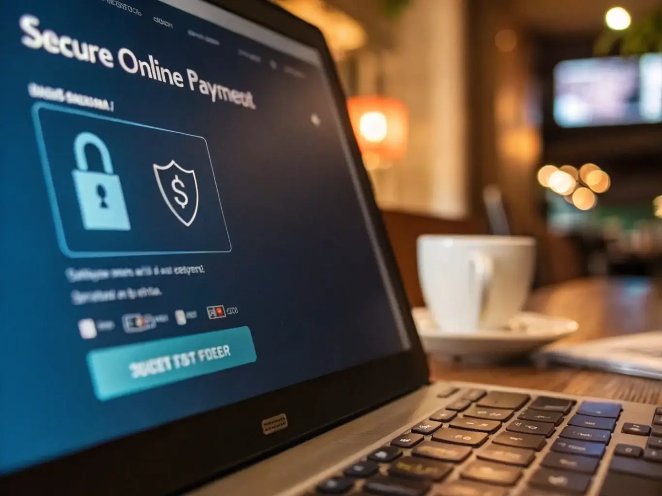 A secure payment gateway interface displayed on a laptop screen, emphasizing the safety and reliability of KazAdventure's online booking system.