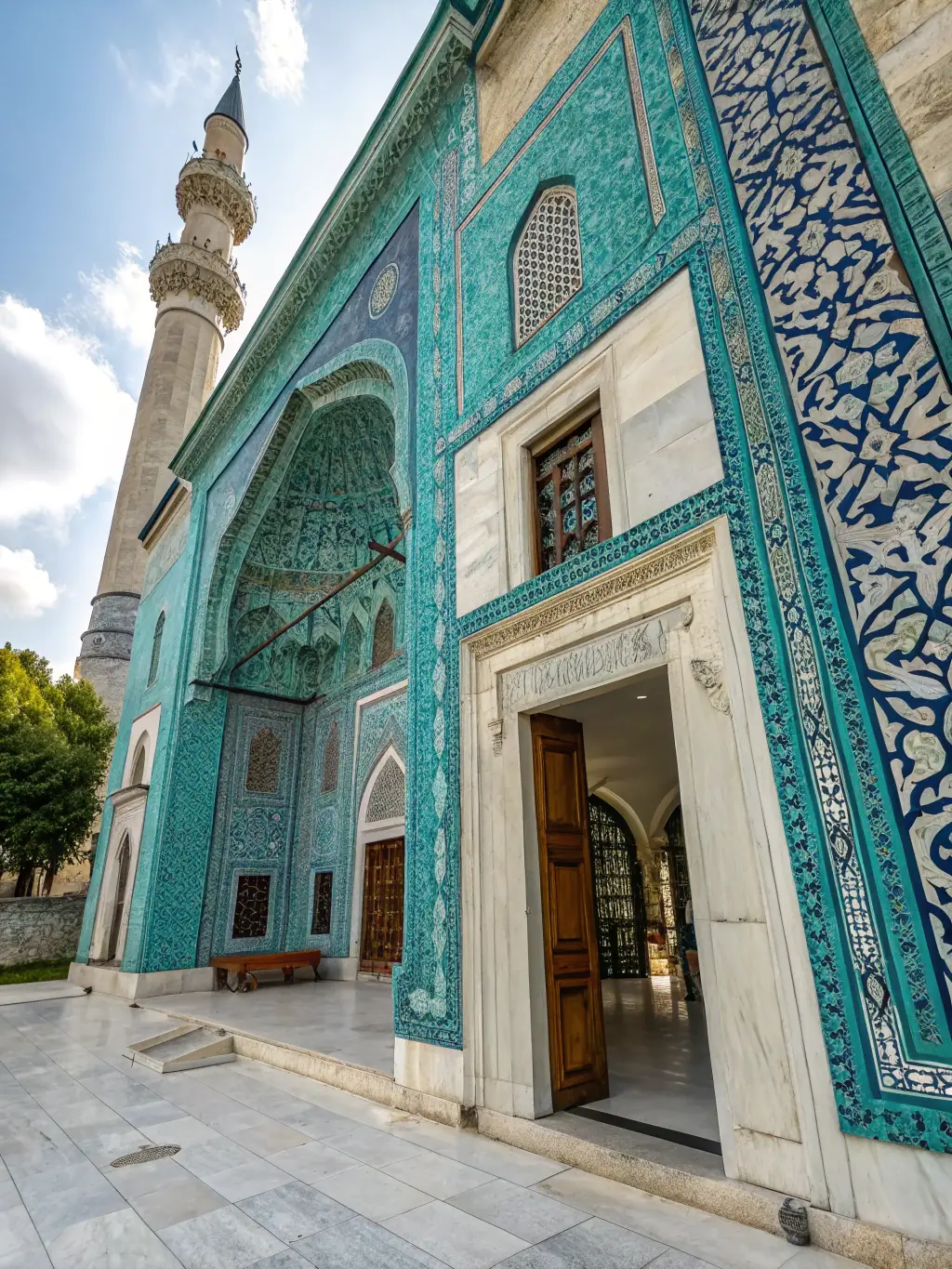 A captivating photo of the ancient Turkistan Mausoleum, showcasing its intricate tilework and historical significance, representing the 'Silk Road History' tour.